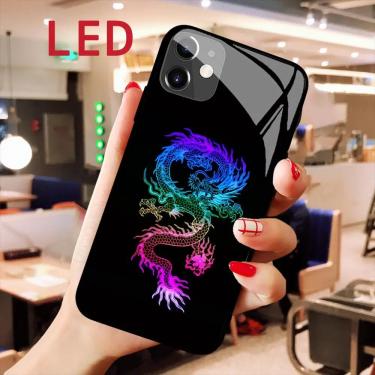 Imagem de Capa de telefone de vidro luminoso luxo dragão para Apple Iphone 14 13 12 11 Pro Max XS XR Mini 7 8