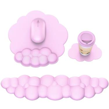 Imagem de Tapete de rato em nuvem com apoio de pulso, apoio de pulso para teclado em nuvem, apoio de pulso para teclado de computador, suporte de pulso ergonômico para teclado em nuvem (rosa)