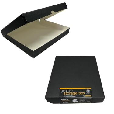 Imagem de Lineco Caixa de armazenamento fólio de arquivo em concha preta 28 x 35,5 cm. Sem ácido com borda de metal, preserva fotos ou documentos, artesanato, faça você mesmo (pacote com 2)