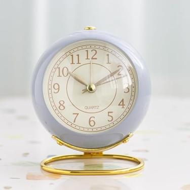 Imagem de Relógio de parede de metal elegante estilo europeu, relógio de mesa de metal - arte silenciosa de cronometragem, decoração de cabeceira (azul royal)