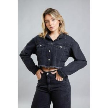 Imagem de Jaqueta Cropped de Sarja Preta Feminina Lemier Collection-Feminino