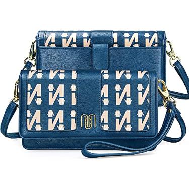 Imagem de nuoku Bolsa tiracolo feminina pequena carteira para celular com compartimentos para cartão RFID 2 alças, Z - Azul