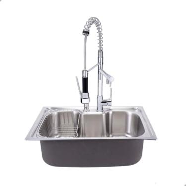 Imagem de SOFTINOX Kit Cozinha Completa Cuba Goumert Inox Estilo Morgana 60x40 com Torneira Goumert Monocomando 2 Saídas Acabamento Cromado Material Premium