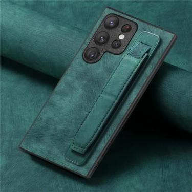 Imagem de Capa de couro vintage com pulseira para Samsung Galaxy S23 Ultra S22 Plus S24 S23FE A54 A14 A24 A34 A15 A25 A05 A15 A04 Capa de pele, verde, para SM Note20Ultra