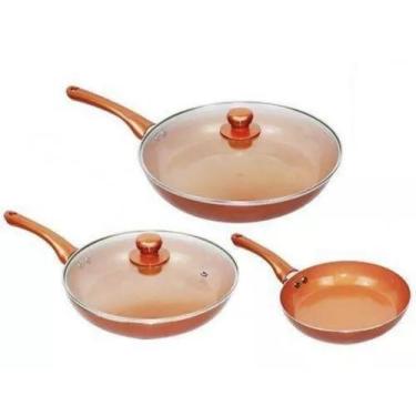 Imagem de 3 Frigideiras  de cobre antiaderentes, frigideiras com revestimento po
