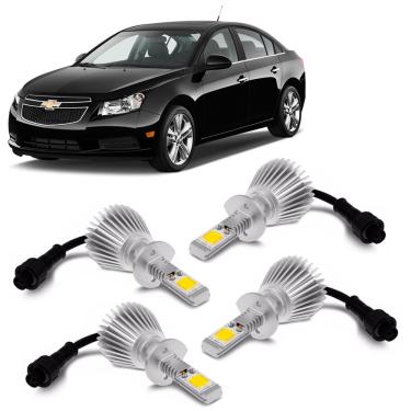 Imagem de Kit Lâmpada Super Led Farol Foco Simples + Milha Cruze 2011 Até 2014 6000k