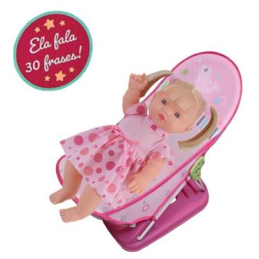 Imagem de Boneca Elisi Loira Fofa Fala e Ri + Cadeirinha p/ Dormir - Adijomar