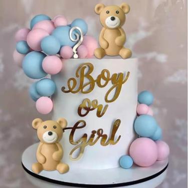 Imagem de Bolas de urso marrom para decoração de bolo revelação de gênero para decoração de festa de aniversário de chá de bebê (rosa azul)