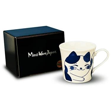 Imagem de MINO WARE JAPAN Caneca de cerâmica japonesa com caixa de presente - Série Nekochigura de xícara de chá - 295 ml Yunomi japonesa cerâmica chá verde caneca de café xícara de sopa, bebidas quentes ou frias, pode ser lavado na lava-louças e micro-ondas (Mike)