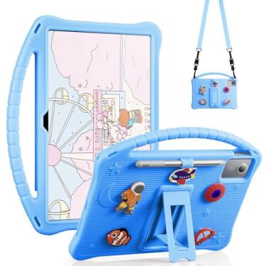 Imagem de Kwamaz Capa para Lenovo Tab M11 com suporte para caneta, capa de silicone macio infantil com alça de suporte, figuras faça-você-mesmo, para tablet Lenovo M11 de 11 polegadas (TB330FU) (azul)