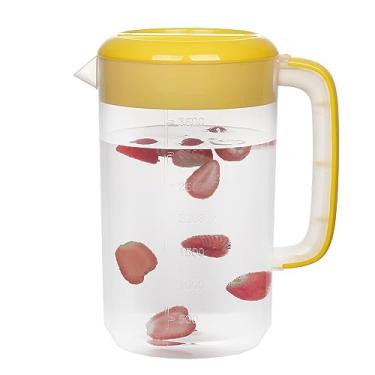 Imagem de RAMFIYN Jarra transparente de 1 galão com tampa – jarra de plástico grande para geladeira, recipiente de água e suco, jarra de chá solar com bico (amarelo)