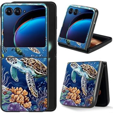 Imagem de Dikoer Capa flip para celular Moto Razr 2024 de 6,9 polegadas, Moto Razr 50 para mulheres e homens, capa dobrável à prova de choque para Motorola Moto Razr 50/Moto Razr 2024, tartaruga marinha