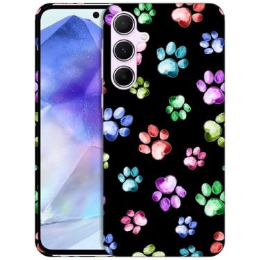 Imagem de GlamCase Capa para Samsung Galaxy A35 5G, Galaxy A35 5G - Capa protetora traseira para celular com estampa de pata de cachorro gato e aquarela fina e elegante de plástico rígido para Samsung A35 5G