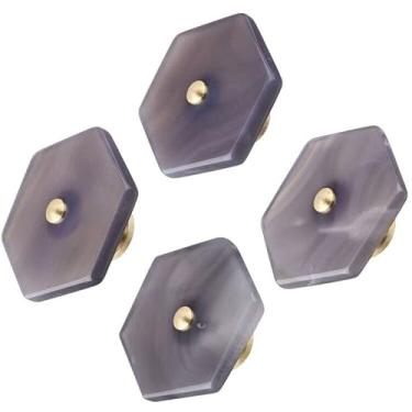 Imagem de Rockcloud Conjunto de 4 puxadores hexagonais de gaveta de fatia de ágata com parafusos, puxadores de alça de pedra polida para armário cômoda guarda-roupa escritório decoração de casa, cor natural