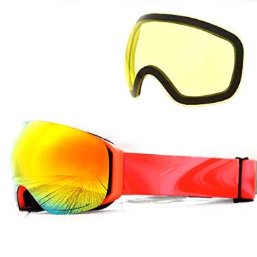 Imagem de VOLOCOVER Lentes de adsorção magnética anti embaciamento Óculos de esqui Duas lentes podem ser substituídas Proteção UV Anti-embaciamento Ultra HD Confortável (Vermelho)