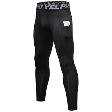 Imagem de Calça masculina de compressão, leggings atléticas, para treino, secagem rápida, camada de base para esportes de basquete, Comprimento total preto, XGG