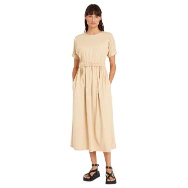 Imagem de Luxely Detalhe aberto nas costas | Bolsos midi de verão de manga curta | Vestidos casuais para mulheres, Creme irlandês, 50