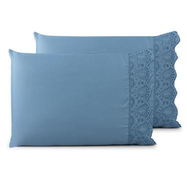 Imagem de Par de Fronhas Percal 300 Fios com Bordado Inglês 50x70cm Napoli - Lin