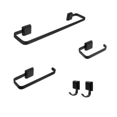 Imagem de Kit De Acessórios Para Banheiro 5 Peças Luxo Com 2 Cabides Preto - JGC