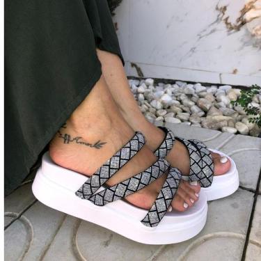 Imagem de Papete Plataforma Alta Sandália Feminina Flatform Anabela 3 Tira Z Str