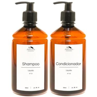Imagem de Kit 2 Frascos Âmbar Shampoo Condicionador Dispenser Organizador Banheiro Minimalista Decorativo Premium 500ml