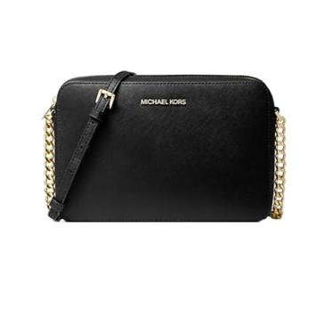 Imagem de Michael Michael Kors Bolsa tiracolo com logotipo grande East West Jet Set preta/dourada, Preto, dourado, Medium