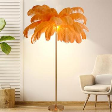 Imagem de Luminária de chão, luminária de pé nórdica, lâmpadas de piso de penas de 160 cm de altura com acabamento dourado e interruptor de pé, lâmpadas de penas reguláveis para quartos e sala de estar