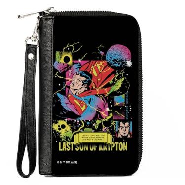 Imagem de Carteira DC Comics, zíper ao redor, Superman Last Son of Krypton Pose preta, couro vegano, Preto, 7.5"x4.5", Casual