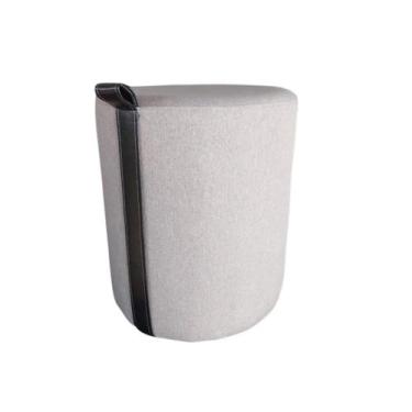 Imagem de Puff Redondo De Linho Bege Cinza Cru Banqueta Puf Luxo Para Sala Quart