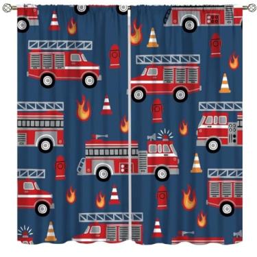 Imagem de Cortinas blackout de carro para meninos caminhão de bombeiros azul vermelho decoração janela tratamentos para sala de estar quarto 106.7 cm L x 114.3 cm C, estilo-2