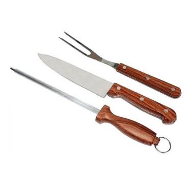 Imagem de Kit churrasco 3 pc faca/chaira/garfo ad-0224