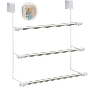 Imagem de Toalheiro sobre a porta, suporte de toalha de banheiro de aço inoxidável de 3 camadas, organizador de economia de espaço resistente para banheiro, quarto, cozinha, dormitório, trailer