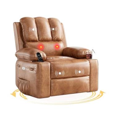 Imagem de GarveeHome Cadeira reclinável elétrica giratória de 360° com gravidade zero e terapia de calor 3D – Sofá preguiçoso de couro PU com enchimento, carregador/armazenamento USB/suporte de copo para sala