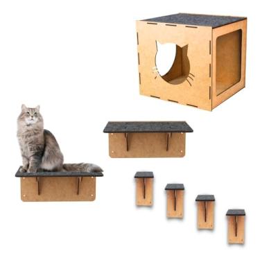 Imagem de BOXFAN Brinquedo De Gatos Kit 7 Peças Playground para Gato Nicho Degraus Prateleiras Mdf Cor Cru