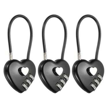 Imagem de PATIKIL Trava de combinação de cabo de 3 dígitos, 3 peças de cadeado de cabo em forma de coração com combinação de corda de aço de 11 cm para academia, bicicletas, armários, guarda-roupas, pequenas