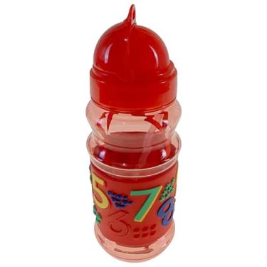 Imagem de Garrafa De Água Suco Infantil Canudo em Silicone Garrafinha 420ml Escolar (Vermelha - Números Mod B)