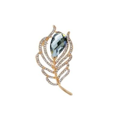 Imagem de Broches de penas de strass para mulheres homens moda vintage folha de cristal azul broche de lapela broche para vestidos terno casaco decoração banquete roupas acessórios festa de casamento joias