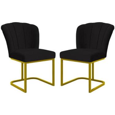 Imagem de Kit 2 Cadeiras Poltrona Flor Pés Metal Dourado Mesa Quarto Cozinha - B