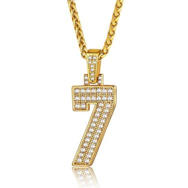 Imagem de GOLDCHIC JEWELRY Colar com números para homens, colar de corrente com números brilhantes hip hop simulado com pingente de diamante com corrente de tênis corrente Spiga, 56+5cm(22''+2''), Banhado a ouro, Zircão