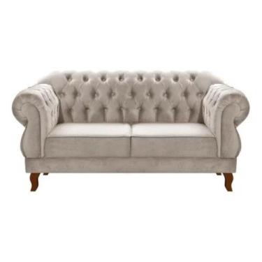 Imagem de Sofá Chesterfield 2 Lugares Duquesa Vintage Retrô Capitonê Suede Bege 