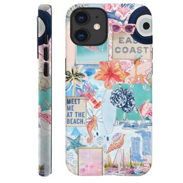 Imagem de Generic Capa compatível com iPhone 12, capa rígida híbrida resistente a arranhões, colagem de água-viva de conchas de praia verão