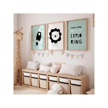 Imagem de Conjunto Quadro Infantil Foguete Leão Frase Quarto Decoração - NoBrand