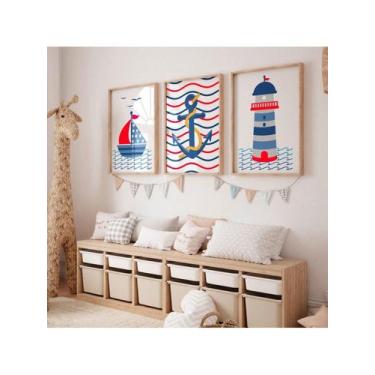 Imagem de Kit 3 Quadros Marinheiro Aventura Infantil Mar Barco Quarto Infantil B