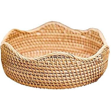 Imagem de Cesta de frutas redonda de vime feita à mão - tigela de armazenamento de vime - cesta de pão - caixa de armazenamento de cozinha - cauda G