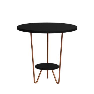 Imagem de Mesa Lateral Redonda Industrial Italy Ferro Cobre e Tampo Preto - CASA