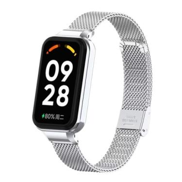 Imagem de T-BLUER Pulseira de Aço Inoxidável Compatível com Xiaomi Redmi Band 2 e Smart Band 8 Active, Design de Malha com Fecho de Fivela Dobrável, 18 mm x 20.5 cm, Prata