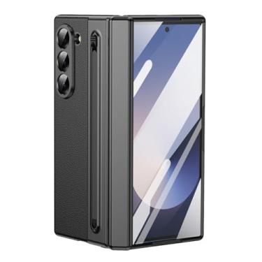 Imagem de HAO RIYLN Capa ultrafina para Samsung Galaxy Z Fold6, capa de couro antiarranhões, proteção à prova de choque, capa de negócios galvanizada, preta, Z FOLD6
