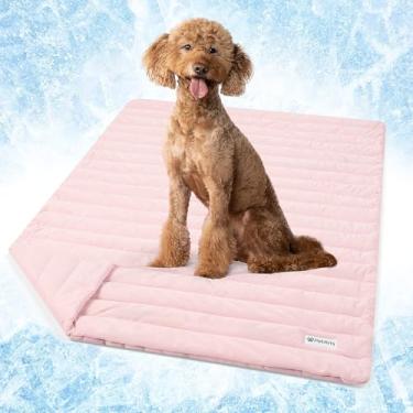 Imagem de PetAmi Tapete de resfriamento para cães, cobertor de resfriamento premium para canil, almofada de dormir fria para gatos em ambientes internos, Q-MAX capa de sofá fria para o verão, rosa, grande (102