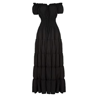 Imagem de GOLDSTITCH Vestido feminino renascentista pirata camponesa fantasia irlandesa vestido medieval, Preto, XGG