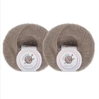 Imagem de NICEEC 2 novelos de fio de mohair macio, fofo e felpudo, luxuoso e fino, fio de mistura de lã para crochê e tricô, total de 2 ml × 2, 328 m × 2 - Castanho